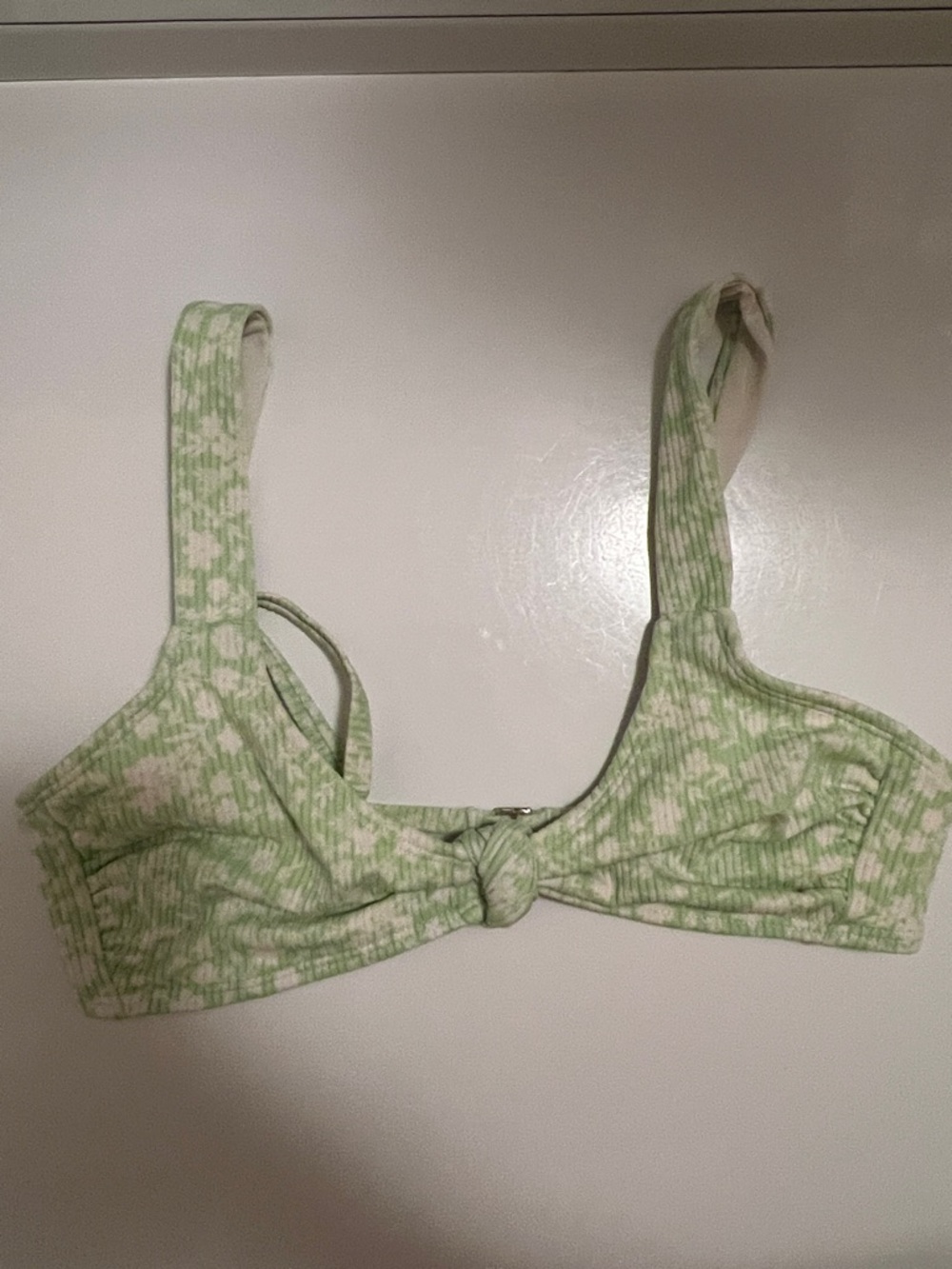 Xhilaration Light Green and White Knot-Front Bikini Top